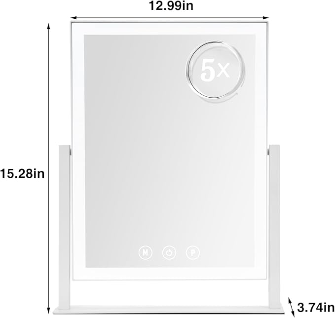 Light up Makeup Mirror for Vanity, Desk Mirror with Light with 5X Magnification Mirror, Light up Vanity Mirror, Led Mirror for Desks, Makeup Vanity Mirror, 3 Color, Touch Control