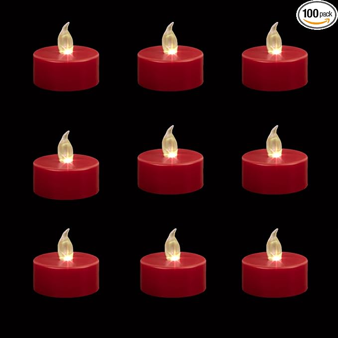 Tea Lights Flameless Battery Operated Candles-100PACK Red LED Flickering Votive Candle Long Lasting 200 Hours, Realistic and Bright for Seasonal Festive Celebrations Decoration