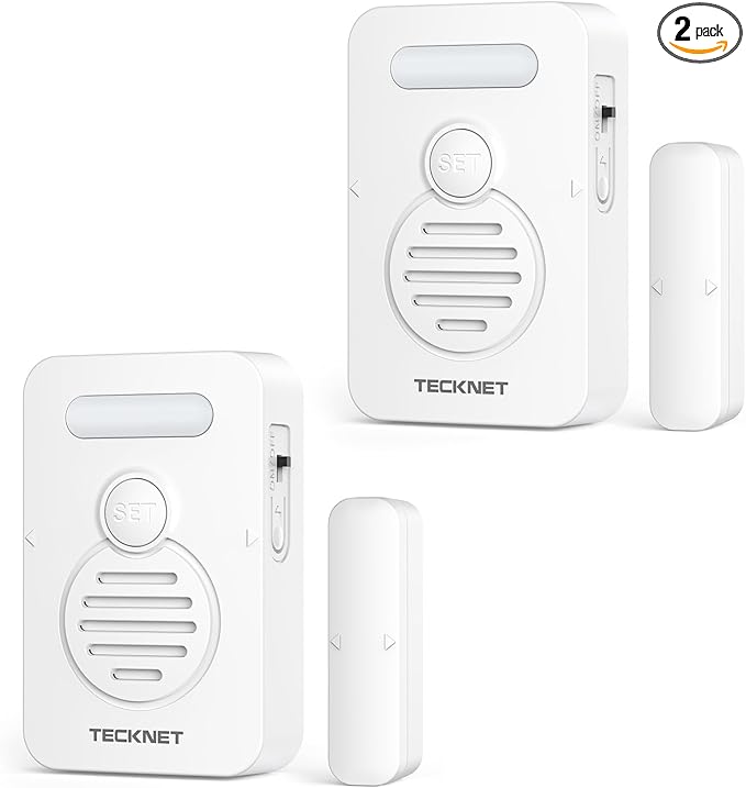 TECKNET Door Alarms for Kids Safety, Door Alarms When Opened, Window Alarm with Smart Voice Alert, 4-Level Adjustable Volume, Refrigerator Sensor Pool Alarm for Home Security、Fridge and Window, 2Pcs