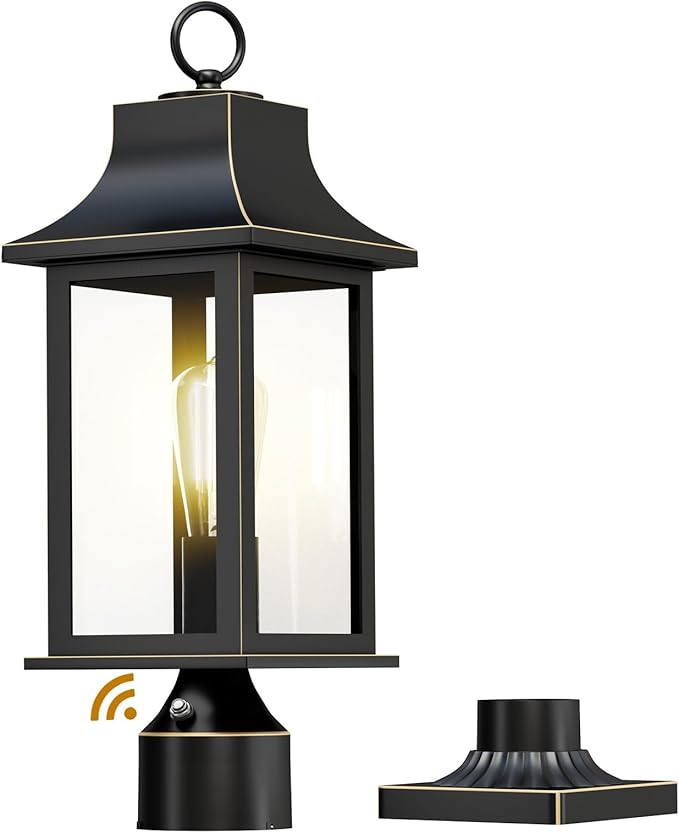 Dusk to Dawn Outdoor Post Light Hardwired 120V, 19.29" Oil Rubbed Bronze Lamp Post Light Fixture with Pier Mount Base, Waterproof Aluminum Pole Light for Yard, Patio, Garden, Pathway