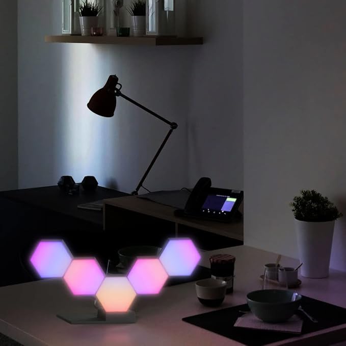 Yescom APP Control 5 Pack Smart LED Light Panels Hexagon Smarter Kit DIY Music Sync 16 Million Color Changing Compatible with Alexa & Google Assistant for Gaming Bar Party Decor