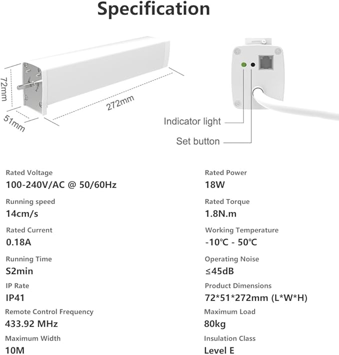 RS485 Motorized Curtain Track System, Heavy Duty Automatic Curtain Opener, Smart Electric Curtains with Remote for Ceiling Mount, 80kg Capacity (3.0 meters (118.1 inches))