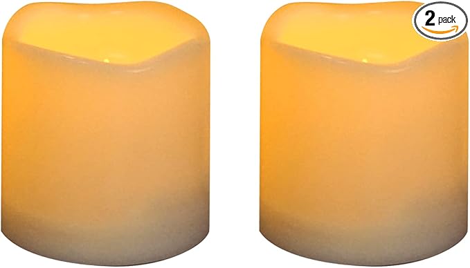 Battery Operated Plastic Flameless LED Pillar Candle with Cycling Timer, Flickering Realistic Electric Light for Indoor Outdoor Bookshelf Wedding Dinner Party Centerpiece Fireplace Easter Decor 2 Pack