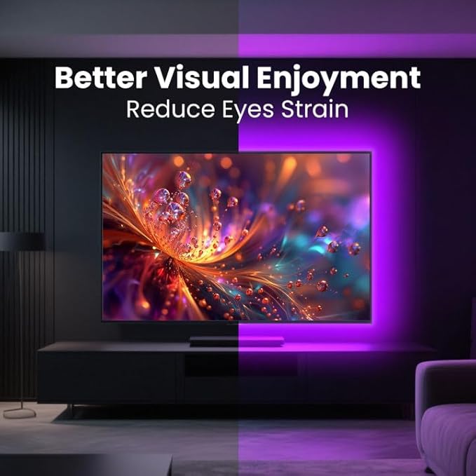 VOLIVO LED Lights for TV, 15FT Led Backlight for 45-65 inch TVs, Bluetooth RGB LED Lights Behind Television with Remote, USB Powered, Color Changing, Music Sync, for Gaming Room,Desk,Under Table
