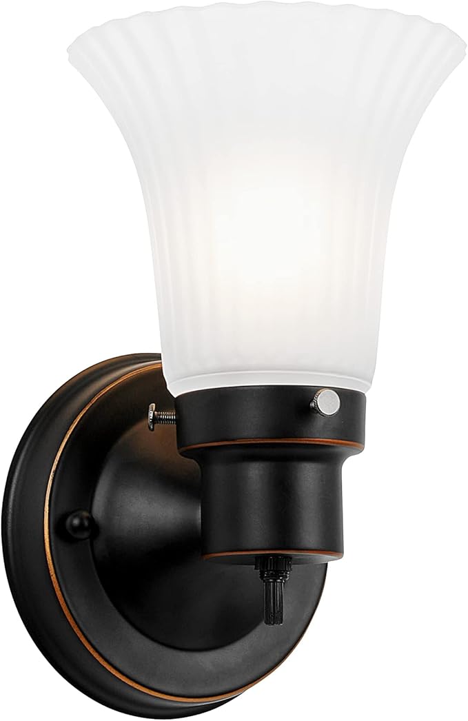 Design House Village Traditional 1-Light Indoor Dimmable Wall Sconce, Frosted Flute Glass, Twist On/Off Switch, Bathroom Bedroom Hallway, Oil-Rubbed Bronze, 8.25 in H x 5.1 in W, Uses 60W Bulb, 505115