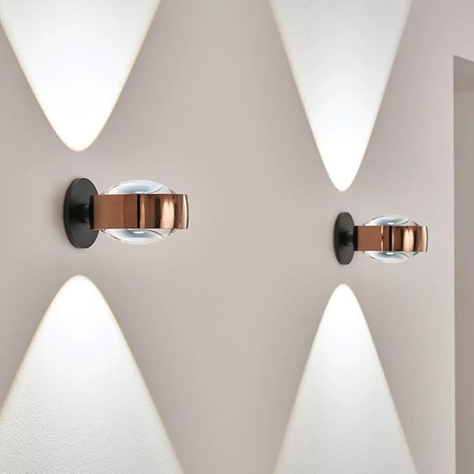 Globe Led Wall Sconce up Down Modern Wall Light Fixture 6W Aluminum Wall Washer with Glass Lens Shade, Indoor Mini Decor Lighting Fixture for Bedroom Living Room Hallway Corridor/Brushed Brown/3000K