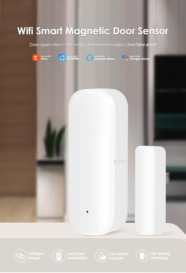 Mengshen 2 Pack WiFi Door Window Sensor Smart Contact Sensor with App Alerts for Home Security Works with Tuya Smart Life Devices Compatible with Alexa Google Home