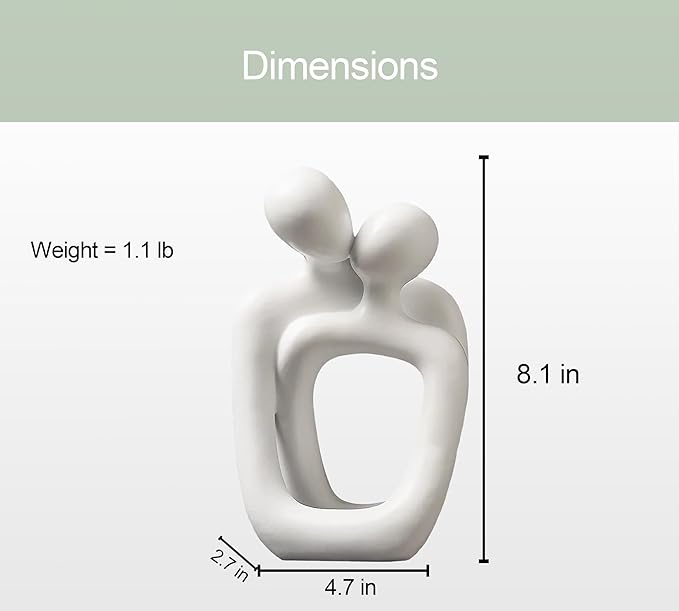 BANOMII Abstract Couple Statue, Minimalist Couples Bedroom Decor, White Hugging Lovers Sculptures Modern Home Office Decor Accents for Nightstand & Dresser, Shelf Decorations Aesthetic, Gift