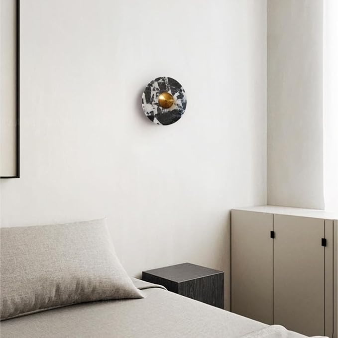 Modern Style Natural Stone Wall Light, LED Warm Light Wall Sconce, Minimalist Round Marble Wall Lamp, Bedside Hallway Entrance Indoor Wall Mounted Lighting Fixtures