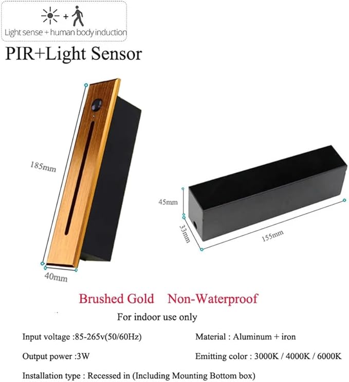 Recessed LED Step Lights Stair Light Indoor, 90-265V 3W Not Waterproof for Stairs/Decks/Steps/Door Side/Hallway/Doorway/Paths Lighting 10PCS-3000K Brushed Gold