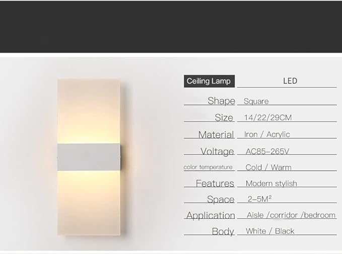 LED - Fashionable Decorative Light for Bedroom, Bedside, Stairs & Corridor Simple 110V Chandelier Style Wall Modern Home Decor (White 22x11CM)