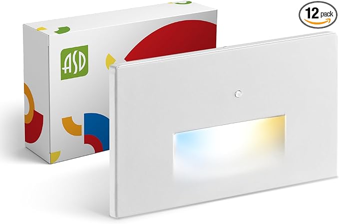 ASD LED Recessed Step Light Fixture, Dusk To Dawn Outdoor Stair Tread Lighting | 3CCT, Photocell, Waterproof, ETL Listed | 3W 120LM 3000K-5000K 120V | Staircase Hardwired Illumination | White, 12 Pack