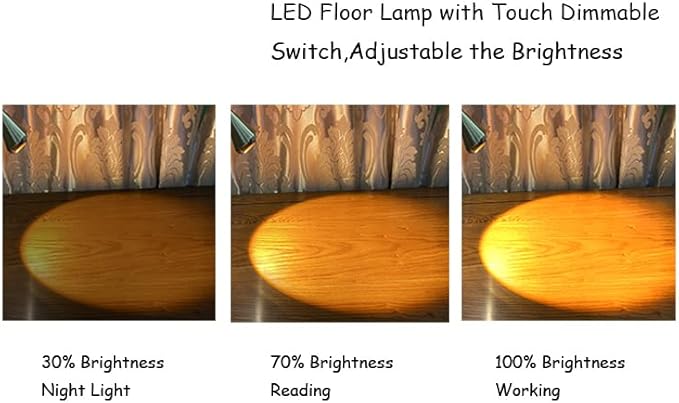 HomeFocus - LED Floor Lamp,Standing Lamp for Reading,Eye-Caring,Stepless Dimming,Floor Lamp for Living Room,Bedroom,LED 5W,Energy Efficient Super Bright (Metal,Gold)
