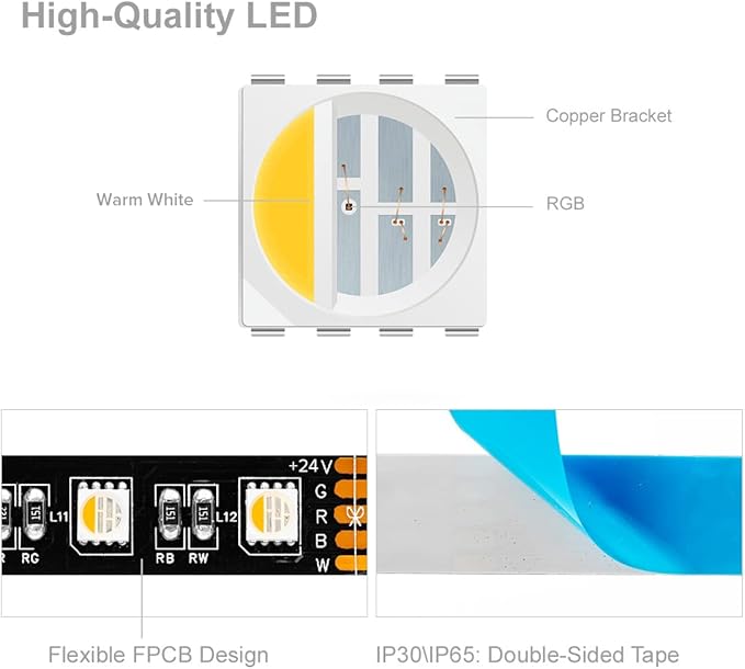 BTF-LIGHTING 5050 RGBW RGB+Warm White(2700K-3000K) 4 Colors in 1 LED Tape Light DC24V 5m 16.4ft 60LED/m Multi-Colored IP30 Black 12mm PCB for Bedroom Kitchen Home Decoration(No Adapter or Controller)