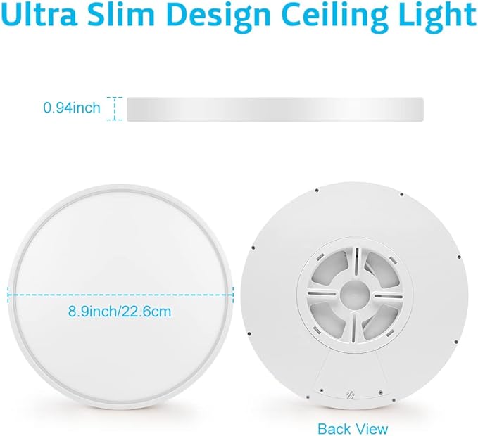 LightingWill 8.9 Inch LED Flush Mount Ceiling Light Fixture, 6000K Cool White, 1800LM, 18W, Flat Modern Round Lighting Fixture, 180W Equivalent White Ceiling Lamp for Kitchens, Bedrooms.etc.