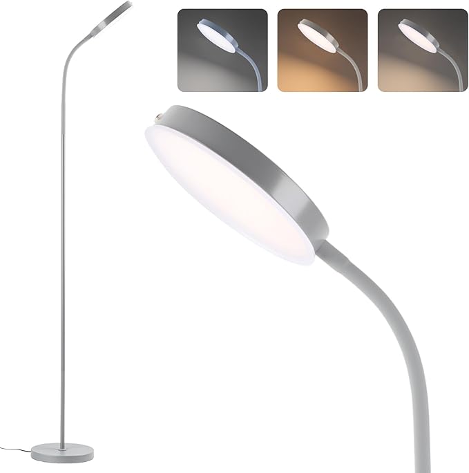 Floor Lamp, Led Floor Lamps for Living Room, Stepless Adjust Color Temperatures & Brightness Standing Lamp with Touch Control Tall Lamps Adjustable Gooseneck Reading Floor Lamp (Grey)