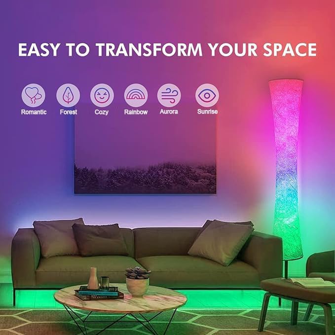 AKT LIGHTING 59''Smart LED Floor Lamp, RGB Mood Lamp, Corner Floor Lamp with Music Sync, Color Changing, APP and Remote Control, Standing Lamp for Bedroom Living Room
