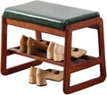 Solid Wood Shoe Bench, 2-Tier Wooden Entryway Bench, Modern Shoe Rack with Faux Leather Cushion for Hallway, Living Room (Green, 21.65'')