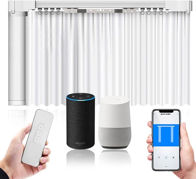 Electric Smart Curtains System, Automatic Curtain Opener, Motorized Curtains Rod with Remote, Compatible with Alexa/Google Home/Tuya App (Up to 86 inches)