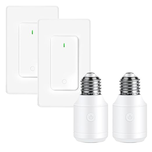 Remote Control E26 E27 Light Bulb Socket Adapter 2 Set,GreenCyle 2PCS Wireless Light Switch and 2Standard Medium Base Lamp Socket Extender 2.3"(5.8cm),Screw-in,Max 500W,No Wiring Needed,500ft Range