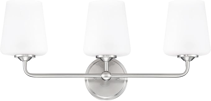 Design House Stasia Vanity Light, 3-Light, Sleek Modern Arms, Frosted Glass Glow, Dimmable, Dual-Mount Option, E26 Socket, Satin Nickel, 23.8 in L x 6.7 in W x 11.0 in H, 589291