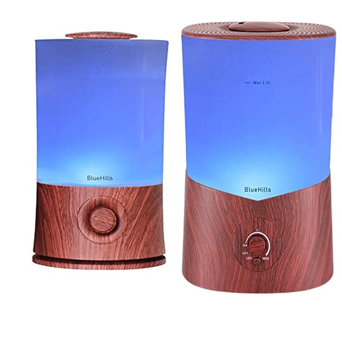 BlueHills Premium 2000 Ml and 3000 Ml Set of 2 Large Essential Oils Diffusers for Large Rooms Big Capacity Models Adjustable Cool Mist Great Gift – Value Pack of 2 Dark Wood Grain