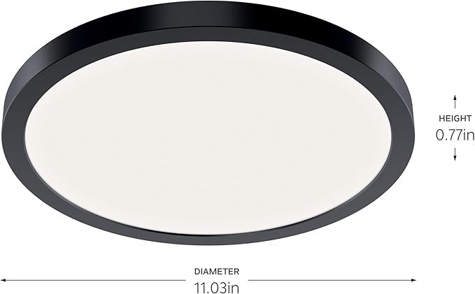 Kichler Ara 11.25" Modern Minimal Round LED Flush Mount in Black, for Damp Indoor Locations, Main Light Source, Integrated LED, Edge-Lit Technology, 1600 Lumens, Dimmable to 10%, 53011BK30