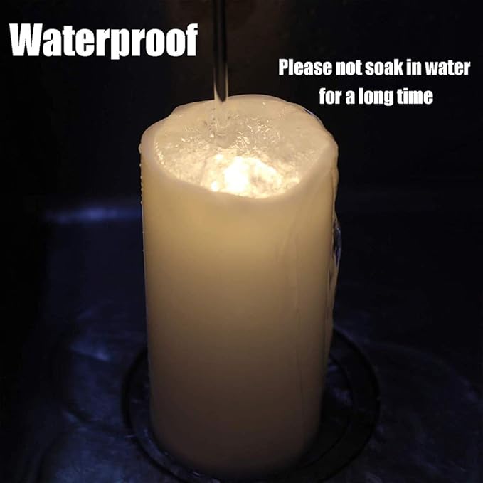 Eldnacele Waterproof Flameless Flickering Candles with 6 Hours Timer, Indoor Outdoor White LED Plastic Battery Operated Pillar Candles Pack of 2 for Wedding Festival White, D3”x H 6”