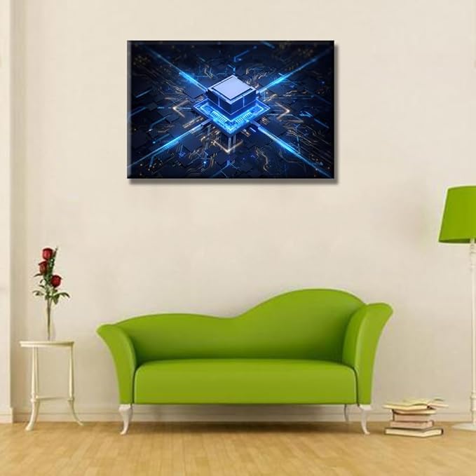 LSIUHWUWI Wall Painting CPU Concept House Decoration for Living Room Motherboard Digital Chip Canvas Wall Art Digital Age Wall Decor for Living Room Framed Ready to Hang 16X24 INCH