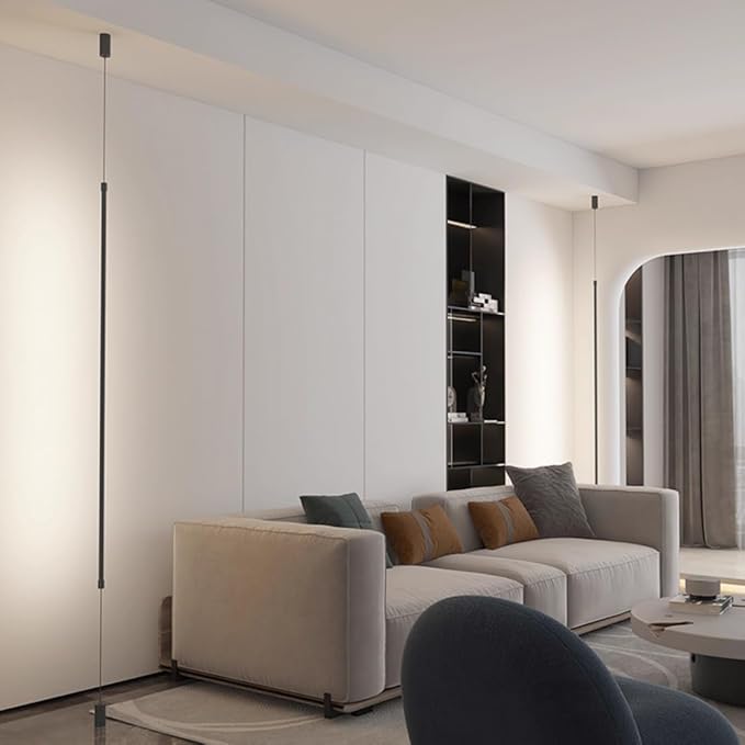 Black Modern Minimalist Pendant Light Linear Floor to Ceiling Light 31.5" Long Strip LED Pendant Lights Hardwired Bedside Hanging Lamp for Bedroom Living Room Corner