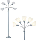 HonoDing Medusa Floor Lamps Standing Lamps 5 Heads Adjustable Reading Light Large Shade Use E26 A19 Bulb Floor Lamps for Living Room Bedroom (Silver)