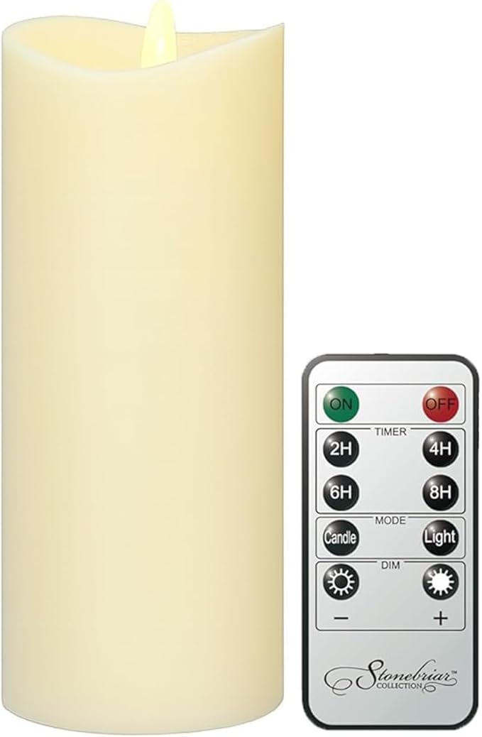 Stonebriar 3 Count Ivory Real Wax 3x8 Flameless LED Pillar Candles with Remote and Timer