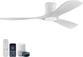 52in Smart Low Profile Ceiling Fans with Lights Remote,Quiet DC Motor,Outdoor Indoor Flush Mount Ceiling Fan,Control with WIFI Alexa App,Dimmable,6-speed,3 White Wood blades,for Modern Bedroom Patio