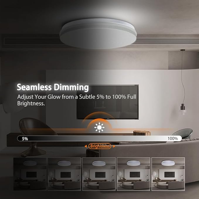 1-Pack, 12 inch Smart LED Music Ceiling Light with Bluetooth Speaker, Compatible with Alexa & Google Home, Color Changing RGB Dimmable Light for Living Room, Bedroom, Kitchen