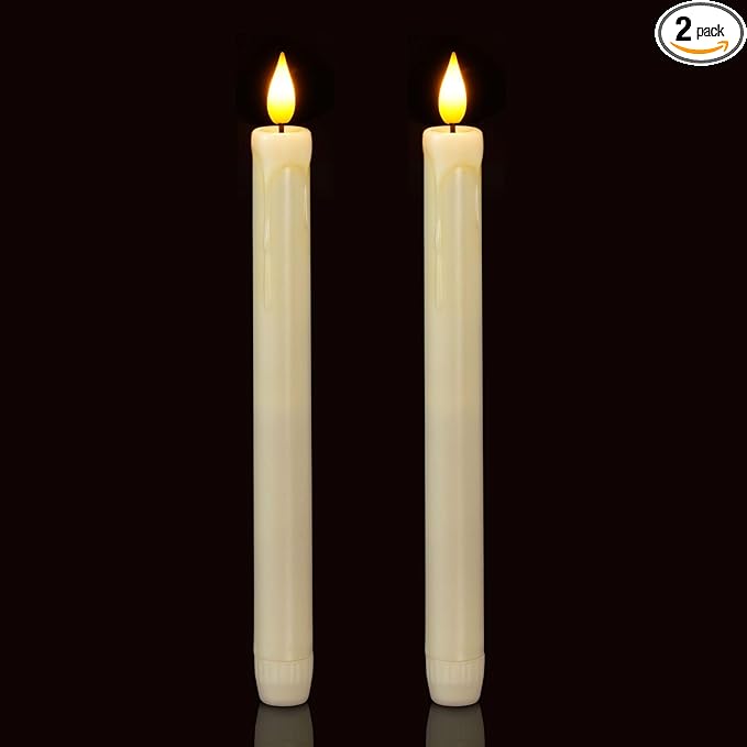 Homemory 2/3/6 Pack Flameless Taper Candles, No Remote, Realistic Flickering Battery Operated Candlesticks, Ivory LED Plastic Candle Safe for Weddings, Table Decor, Christmas, and Halloween(Set of 2)