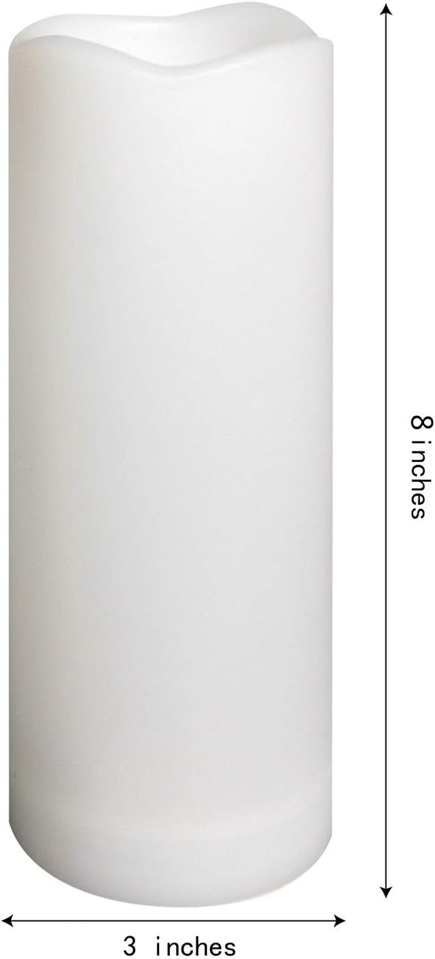 Waterproof Outdoor Battery Operated Flameless Candles with Auto Timer Flickering Plastic Resin Electric LED Pillar Lights for Lantern Patio Garden Wedding Party Decorations 3x8 Inches 2 Pack White