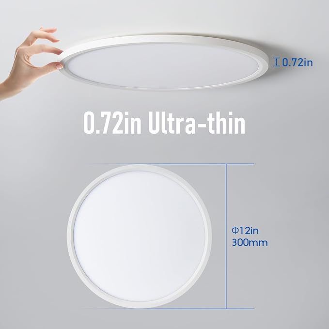 6 Pack 12 Inch Slim Dimmable LED Flush Mount Ceiling Light Fixtures, 24W 2640LM 3000K/4000K/5000K, House Upgrade Led Lights for Bedroom Hallway Laundry Room Rental Units, 240W Equiv., White