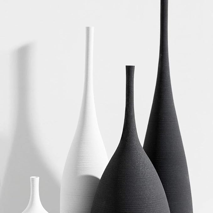 White Black Ceramic Vase Set, Modern Minimalist Ornaments Living Room Home Decor Decoration,Set 4(D+E)
