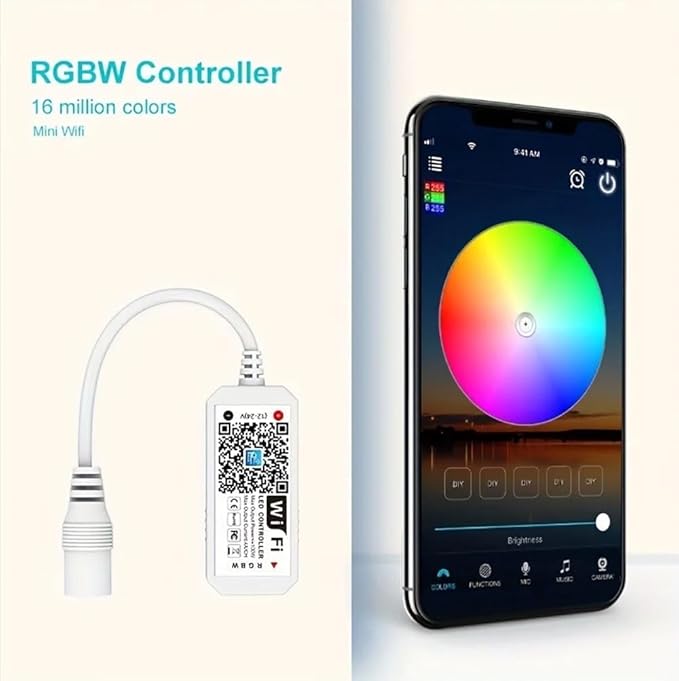 WiFi RGBW Controller Magic Home APP Compatible with Alexa Google Home for DC12-24V LED Strip Light Voice Dimmer (WiFi, RGBW)
