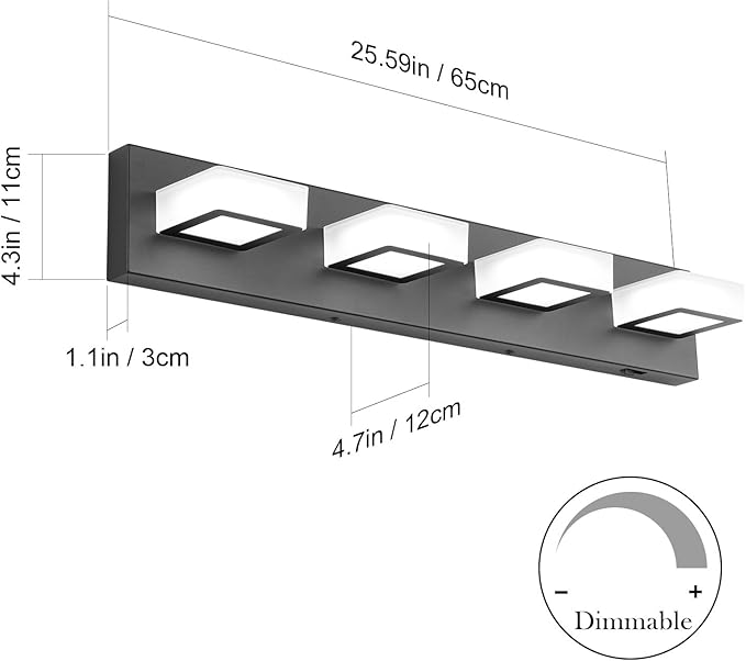 Ralbay 5 Color Temperature Black Vanity Lights for Bathroom Dimmable Acrylic Modern LED Black Bathroom Lighting Fixtures Over Mirror