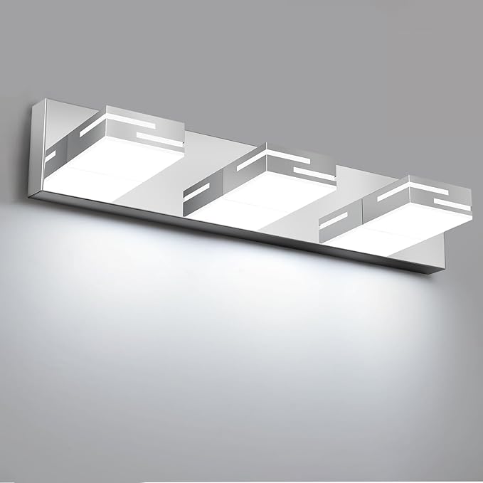 LED Modern Bathroom Vanity Light Fixtures, 3-Light 22-inch Dimmable Chrome Vanity Lights for Bathroom Lighting Fixtures Over Mirror, with 350° Rotatable Heads (Cool White 6000K)
