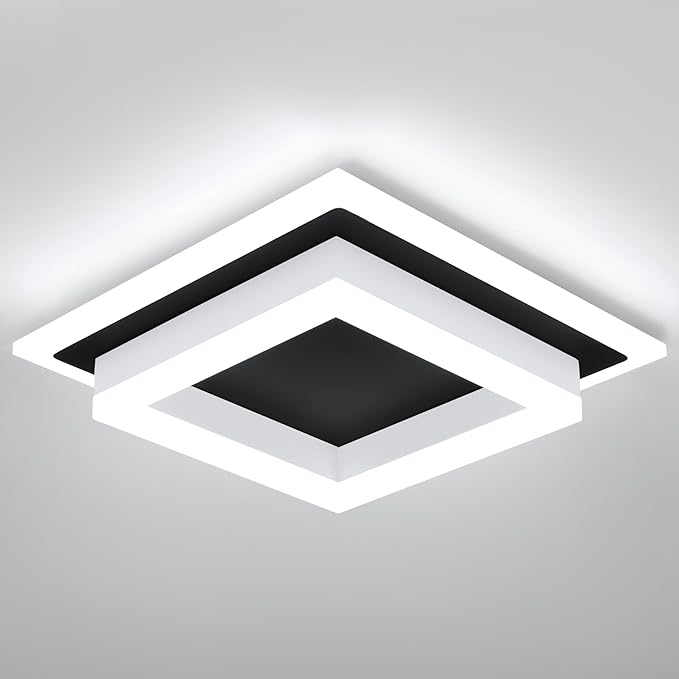 32W Modern LED Ceiling Light, Small Flush Mount Light Fixture, 6000K Cold White Ceiling Lamp, Square Hallway Lighting Fixtures for Living Room Bedroom Bathroom Kitchen (Black, Cold White)
