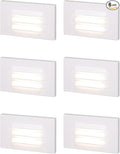 LEONLITE 5CCT 120V LED Step Lights, 3.5W Dimmable Horizontal Louvered Stair Lights Indoor Outdoor, Wet Location, CRI90, ETL, 2700K/3000K/3500K/4000K/5000K, Aluminum, White, Pack of 6