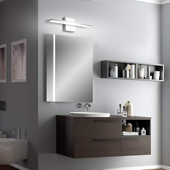 Modern Bathroom Light Fixtures 16 Inch led Vanity Lighting Bar 9W Linear Vanity Lamps for Bathroom Chrome Mirror Light Fixture Bath Wall Sconces Light 6000K