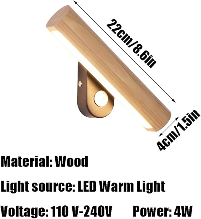 LED Warm Light Nordic Style Wall Light, Hardwired Wood Decoration Wall Lamp, Rotatable Bedside Wall Sconce, Living Room Bedroom Dining Room Wall Mounted Light Fixtures