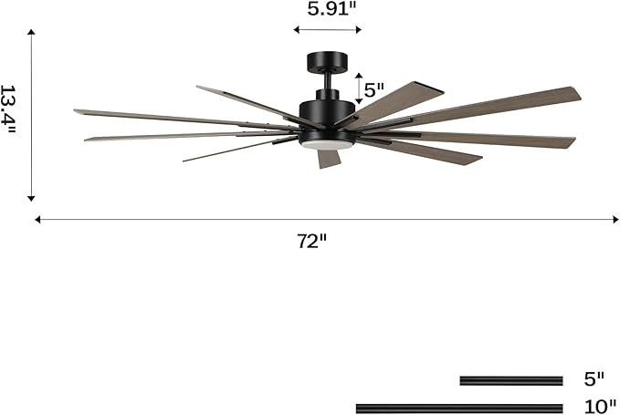 Ceiling Fans with Lights and Remote, 72 Inch Farmhouse Ceiling Fan with Light for Living Room Bedroom, Large Windmill Outdoor Ceiling Fans for Paito Porch, Reversible DC Motor, Dimmable, Timer