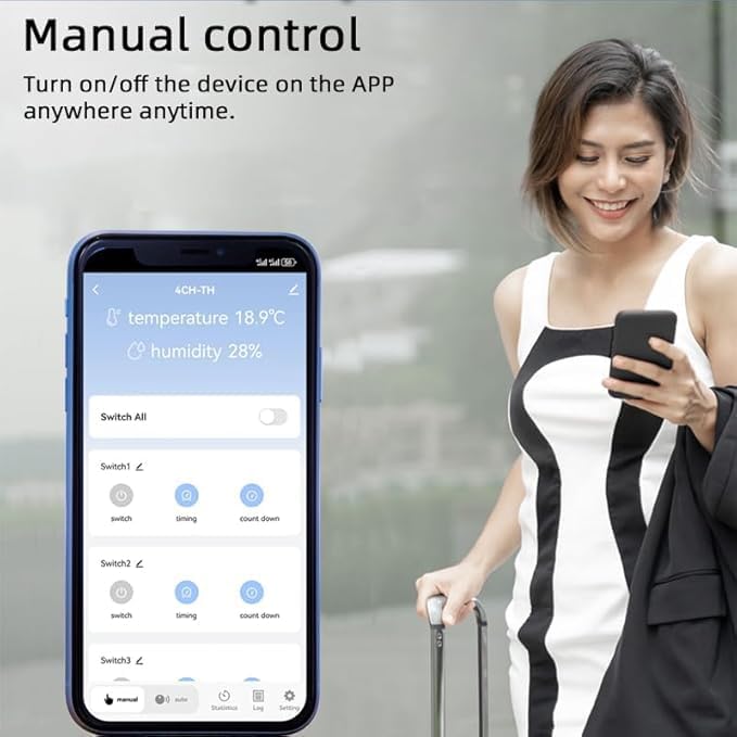 Tuya 4CH 85-250V Smart Temperature and Humidity Sensor,Dry Contact,Remote Application Control and Monitoring Function, Voice Control, Smart Scene, Compatible with Alexa and Google Home