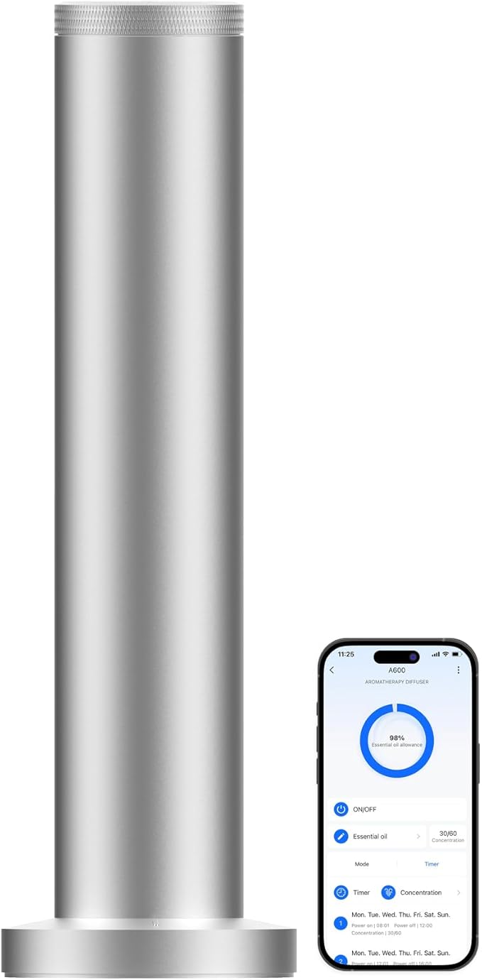 Hotel Scent Diffuser Machine -Cordless Rechargeable Diffuser for Whole House- Scent Air Machine for Home -App Bluetooth Control - Waterless Essential Oil Diffuser for Large Room, Studio Office -Silver