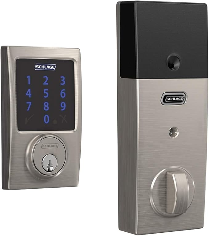 SCHLAGE BE469ZP CEN 619 Connect Smart Deadbolt With Alarm Inbuilt Century Trim In Satin Nickel