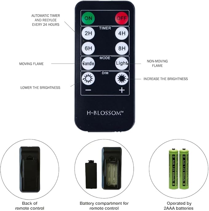 H-BLOSSOM Flameless Candles Battery Operated Real Wax Pillar LED Candles with 10 Key Remote Control Cycling 24 Hours Timer Set of 6 (3" x 6" Remote)